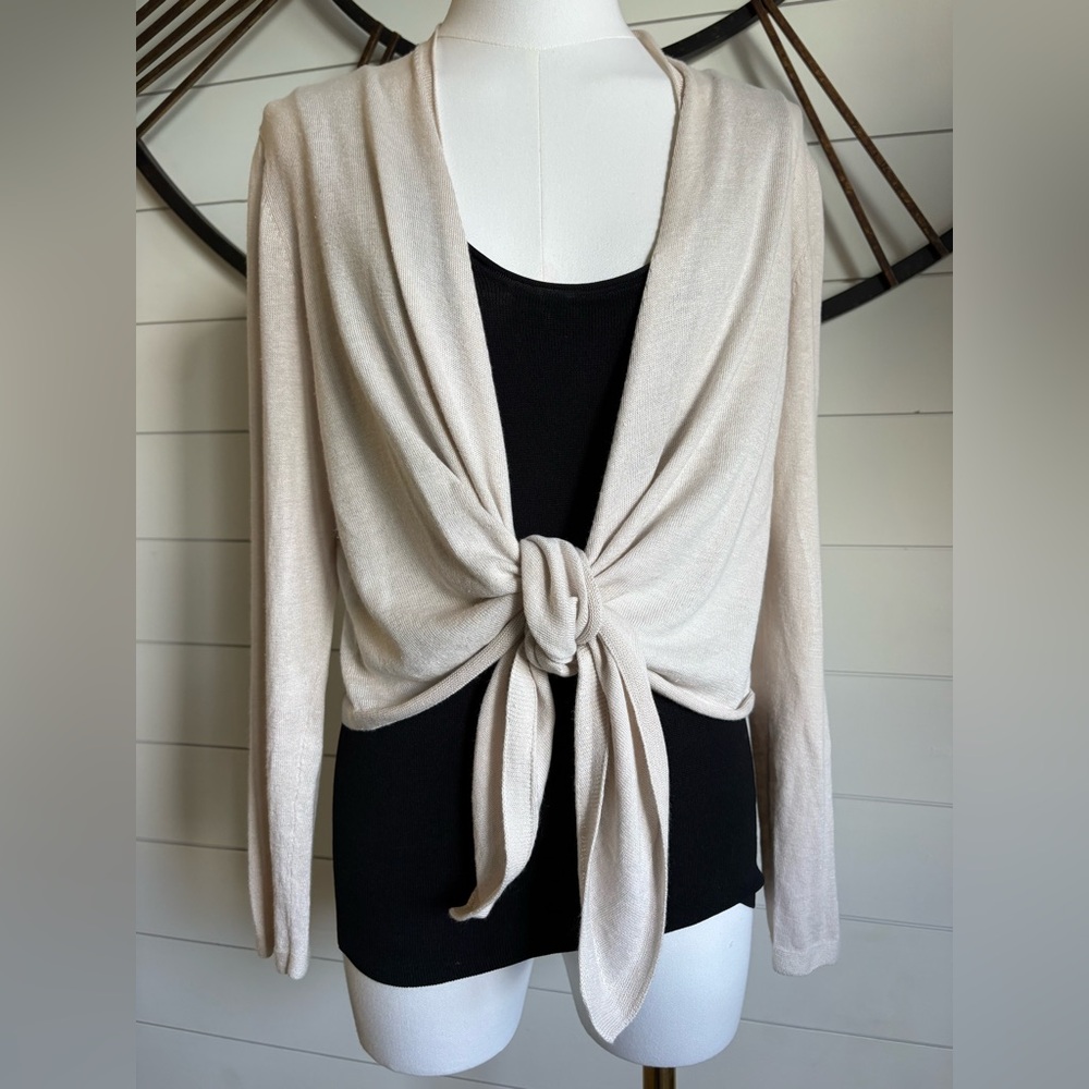 J. Jill Soft Pebble Lightweight Long-Sleeve Linen-Blend Sweater w Tie Front (S)